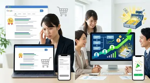 SEO対策とSEOマーケティングの概念的な違い。流入から成約、売上への流れ